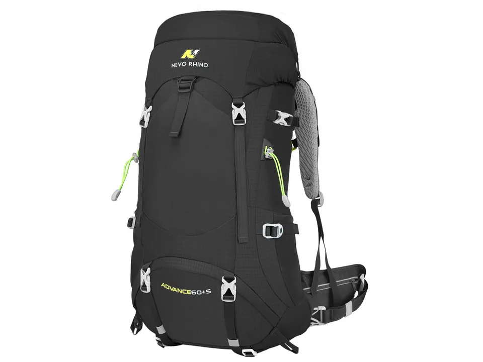 Black hiking backpack, side view