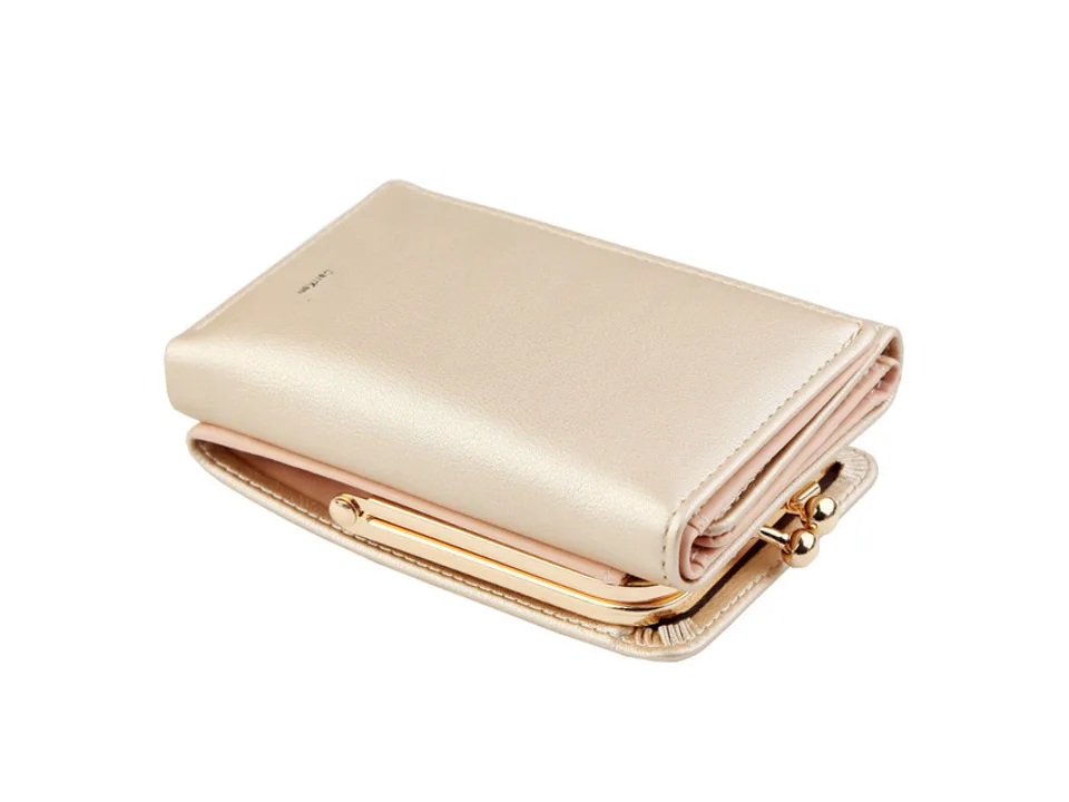 Gold leather coin purse with gold kiss lock clasp