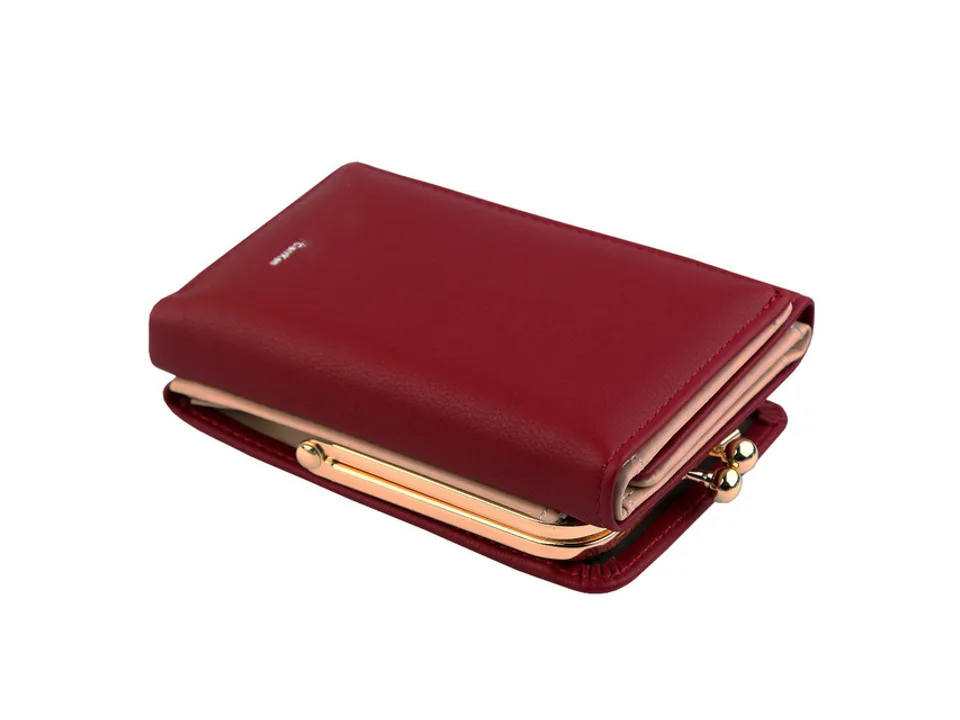 Red leather coin purse with gold kiss lock clasp