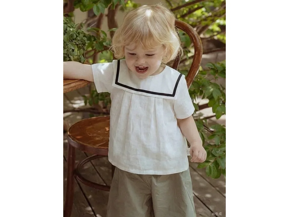 A child wearing the white sailor collar shirt.