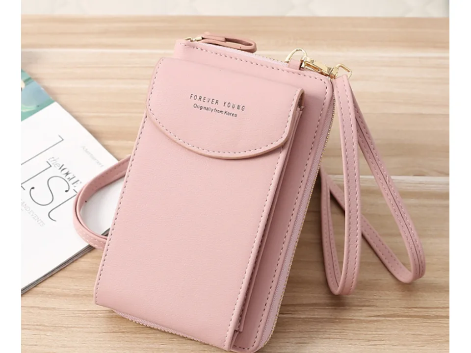 Pink crossbody mobile phone bag with zipper