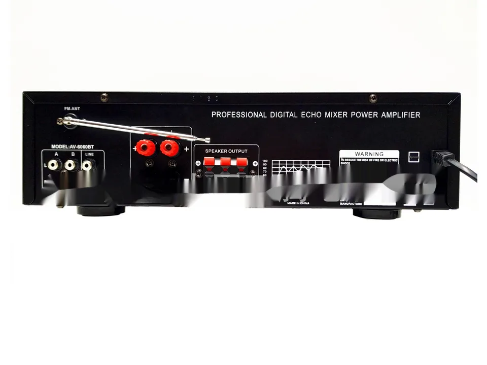 Back panel of the digital echo mixer power amplifier showing input and output ports.