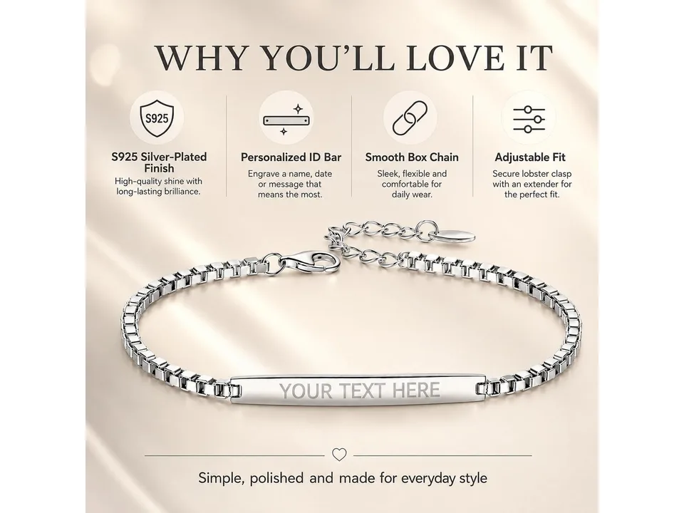 A single silver bracelet with a customizable ID bar.