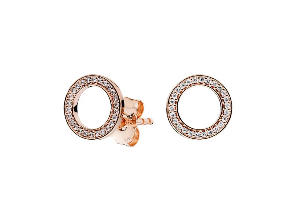Rose gold circle halo stud earrings with cubic zirconia