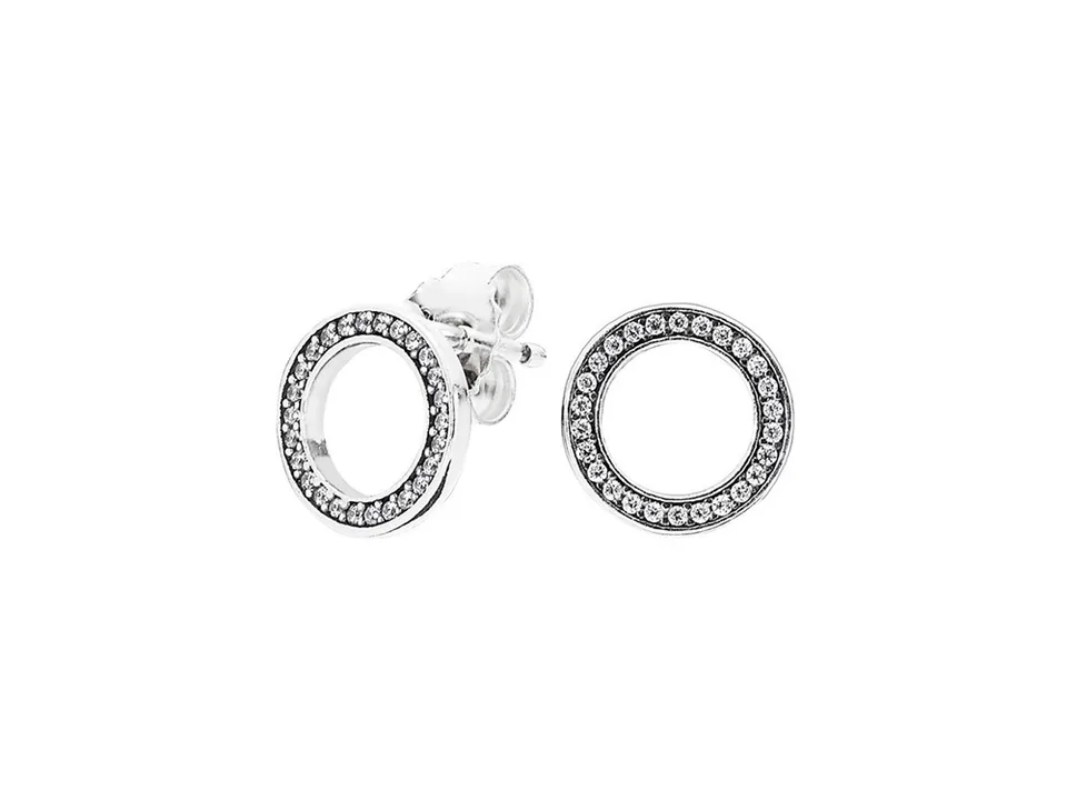 Silver circle halo stud earrings with cubic zirconia