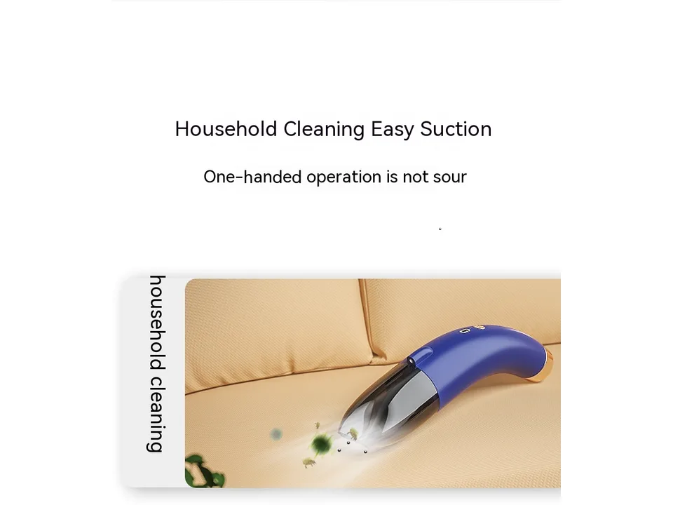 Handheld vacuum cleaner being used to clean a sofa.