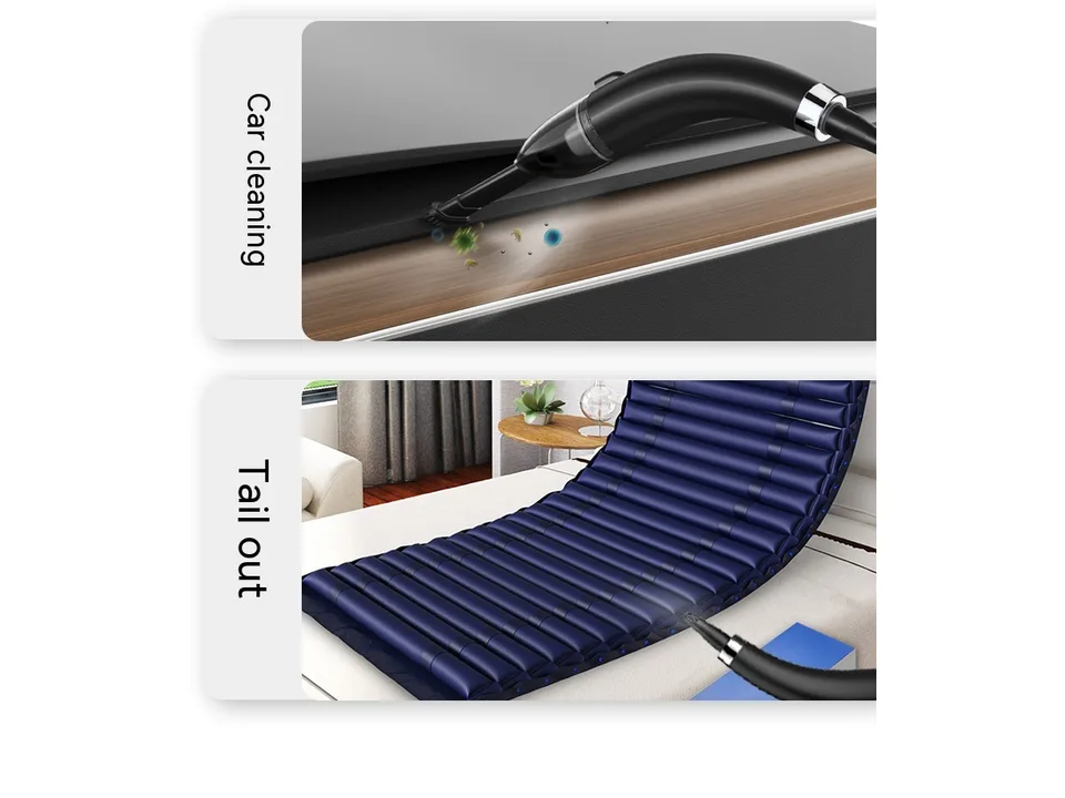 Handheld vacuum cleaner being used to clean a car interior.