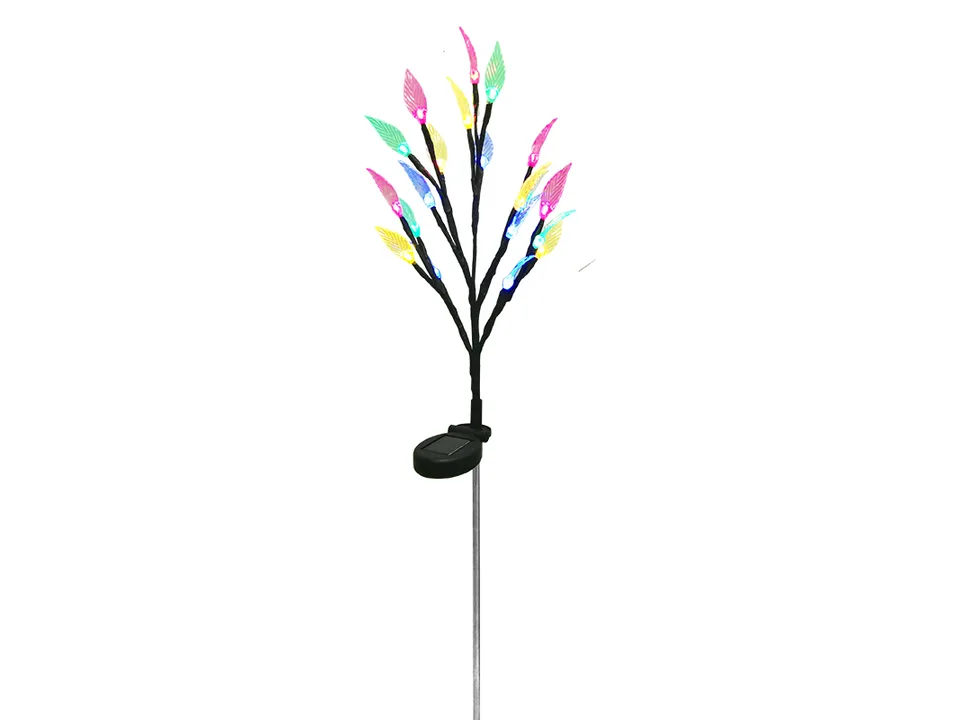 A single solar LED leaf branch light stake against a white background.
