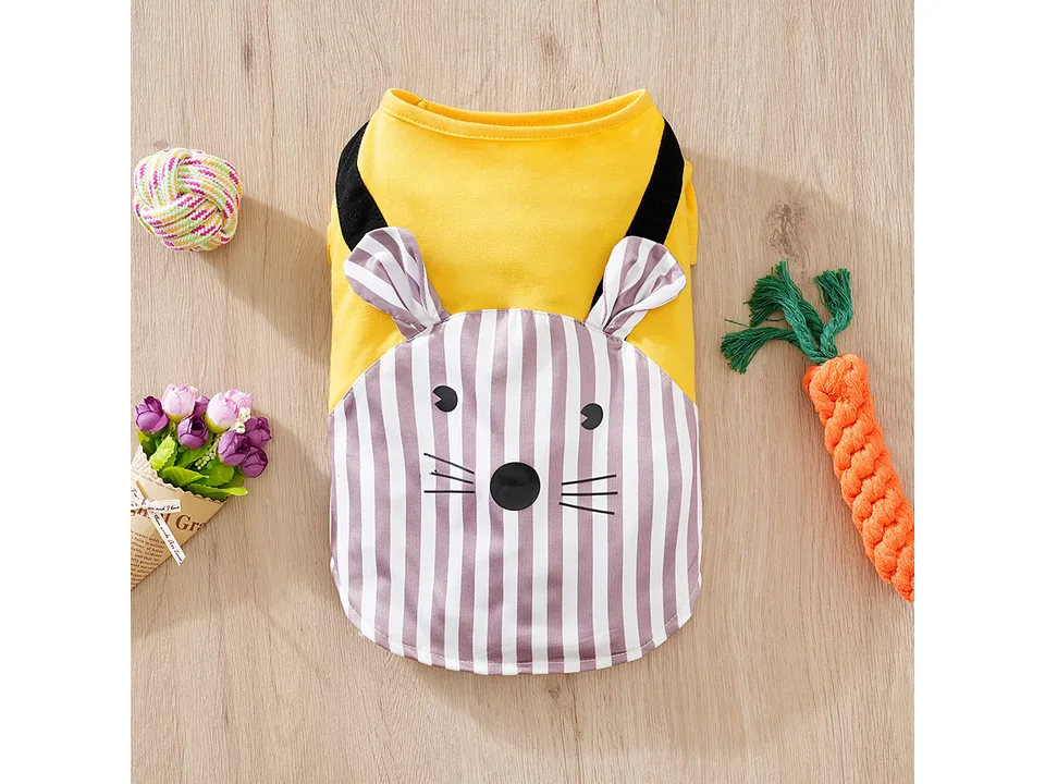 Yellow dog t-shirt with a cartoon mouse face print.