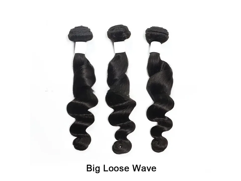 Three bundles of big loose wave human hair extensions.
