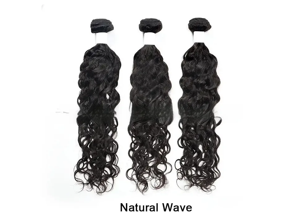 Three bundles of natural wave human hair extensions.