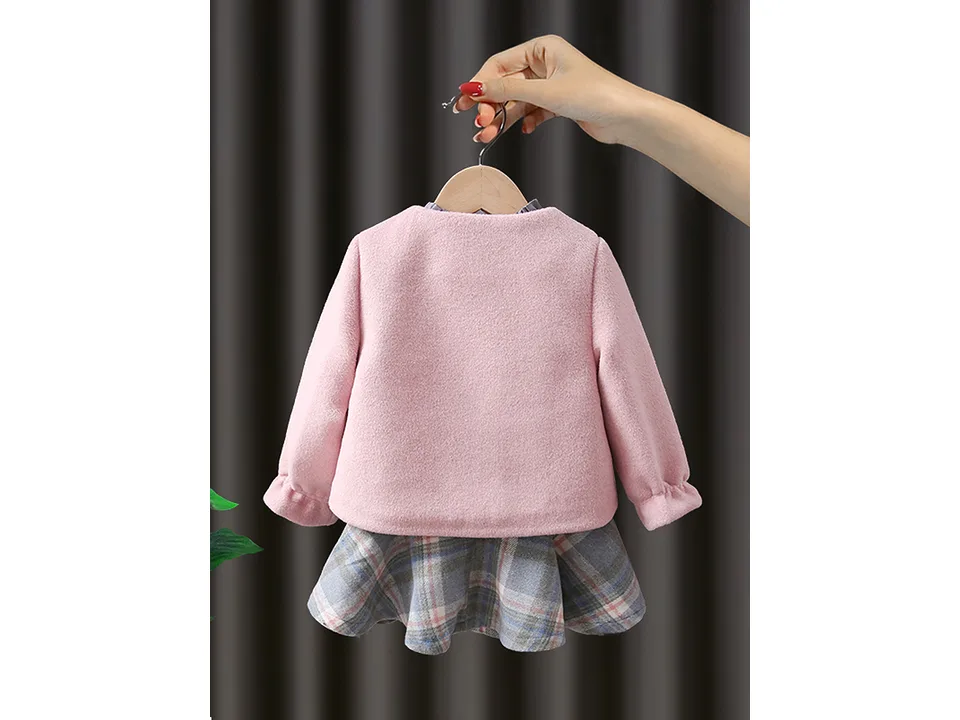 Back view of the pink girls' jacket and dress set