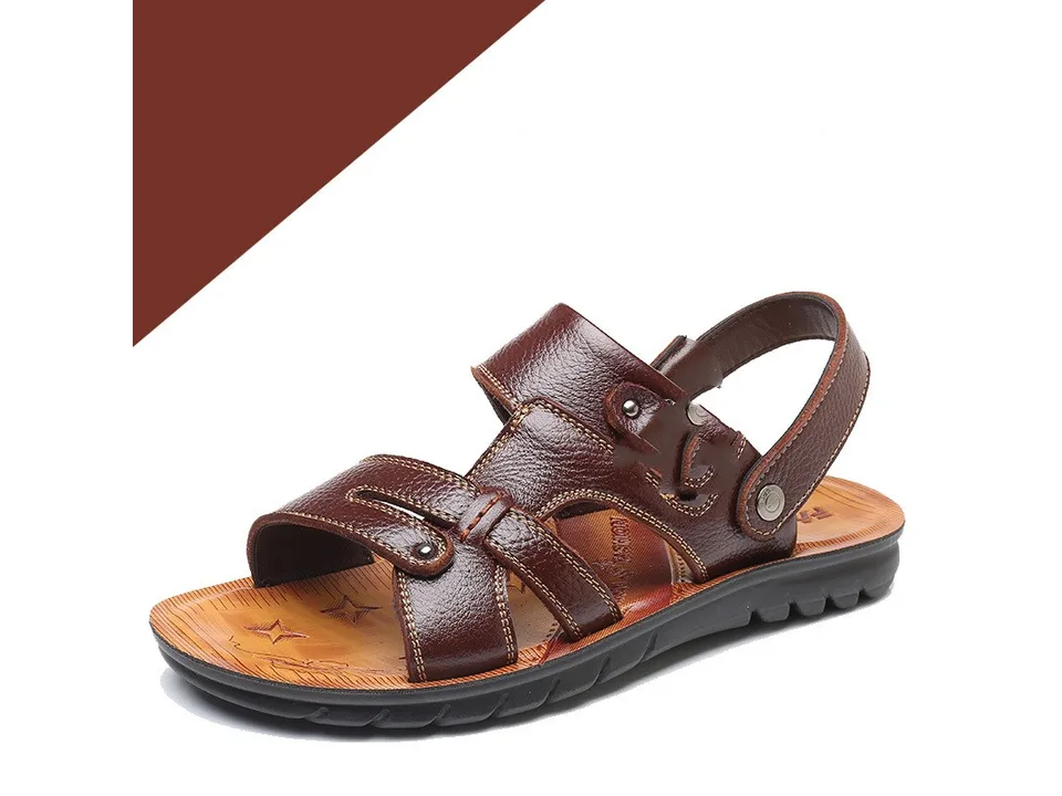 Brown leather men's sandal with adjustable straps
