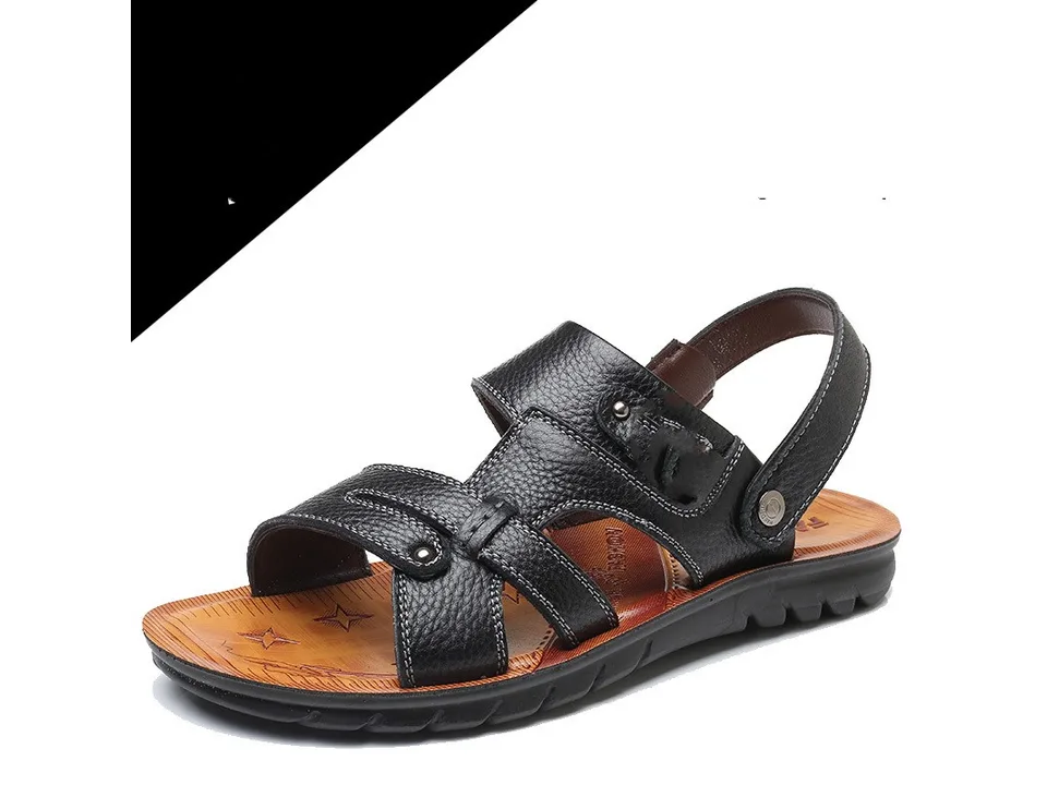 Black leather men's sandal with adjustable straps