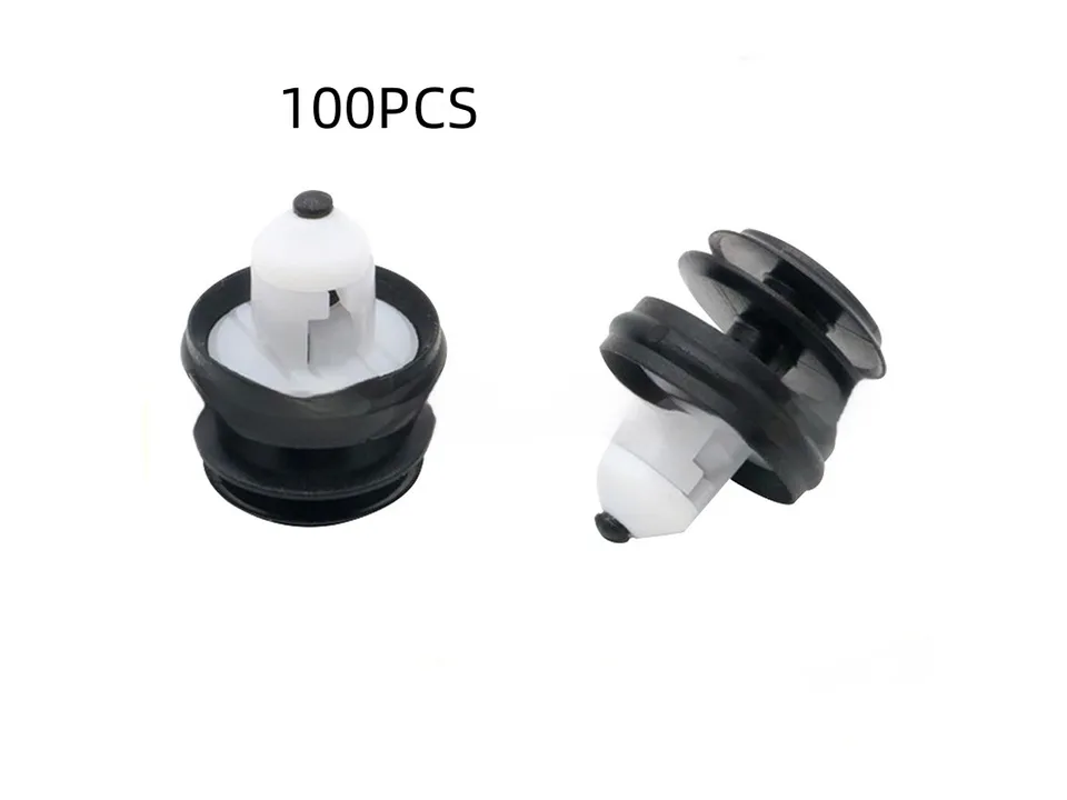 Two car door trim clips with a 100PCS label.