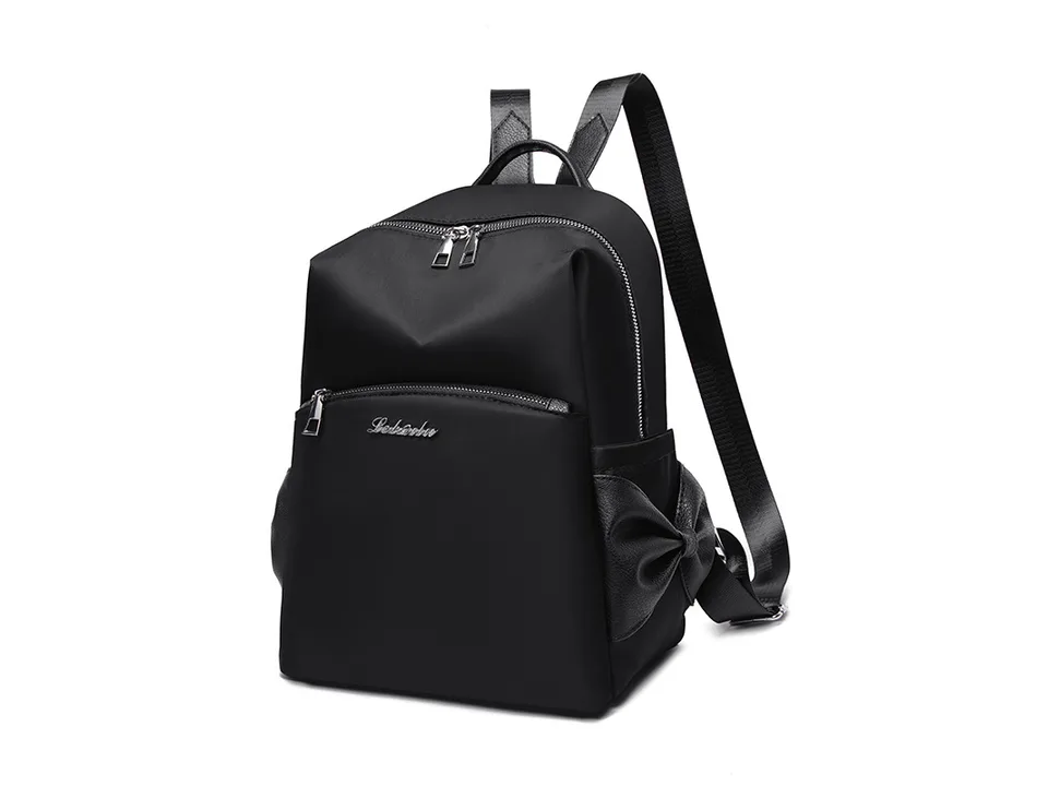 Black backpack with black bow detail