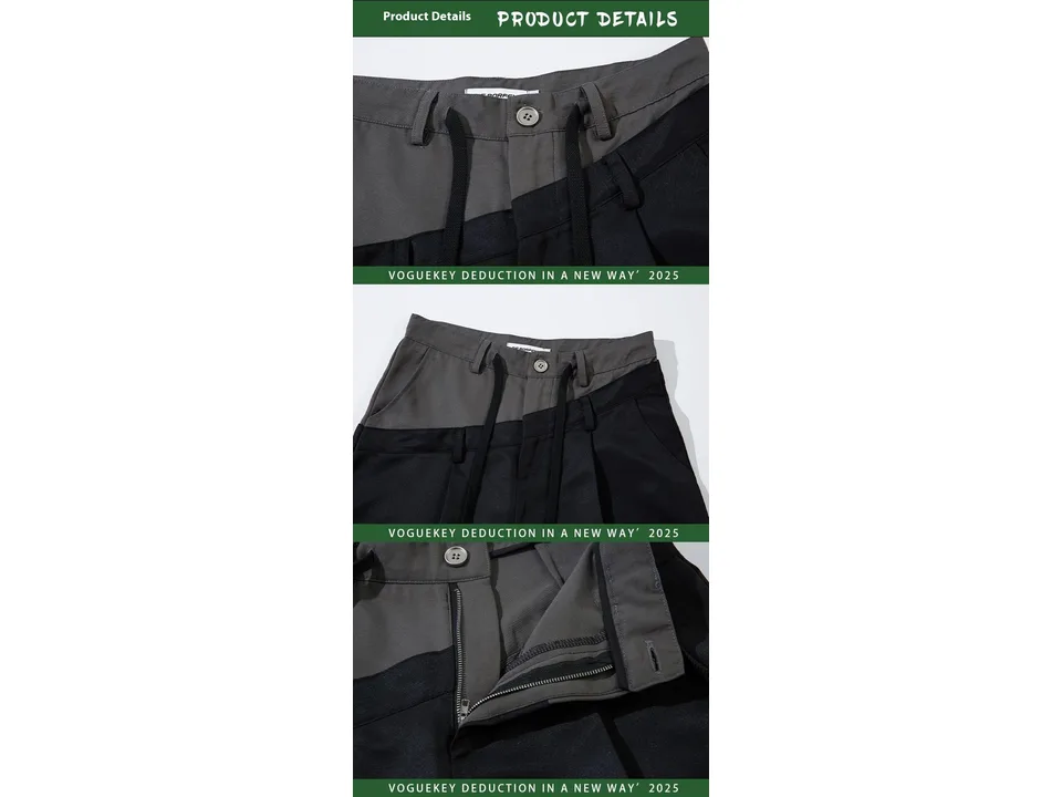 Close-up of the waistband, button, and zipper details of the pants.