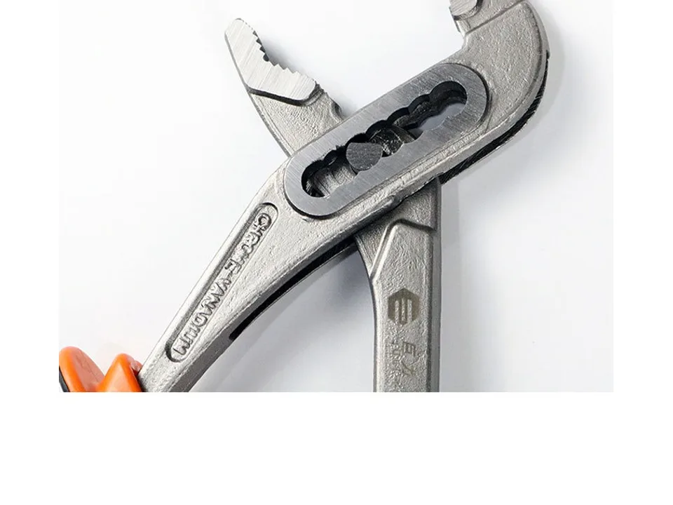 Close-up of the adjustable jaw mechanism on the pliers.