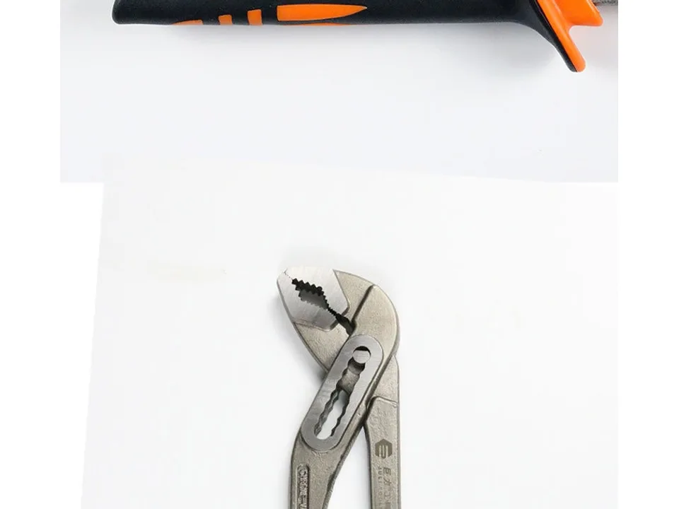 Close-up view of the pliers' jaw and handle.