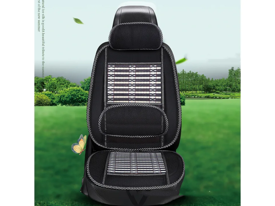 Full car seat cushion with headrest, back support, and seat base, shown against a green background.