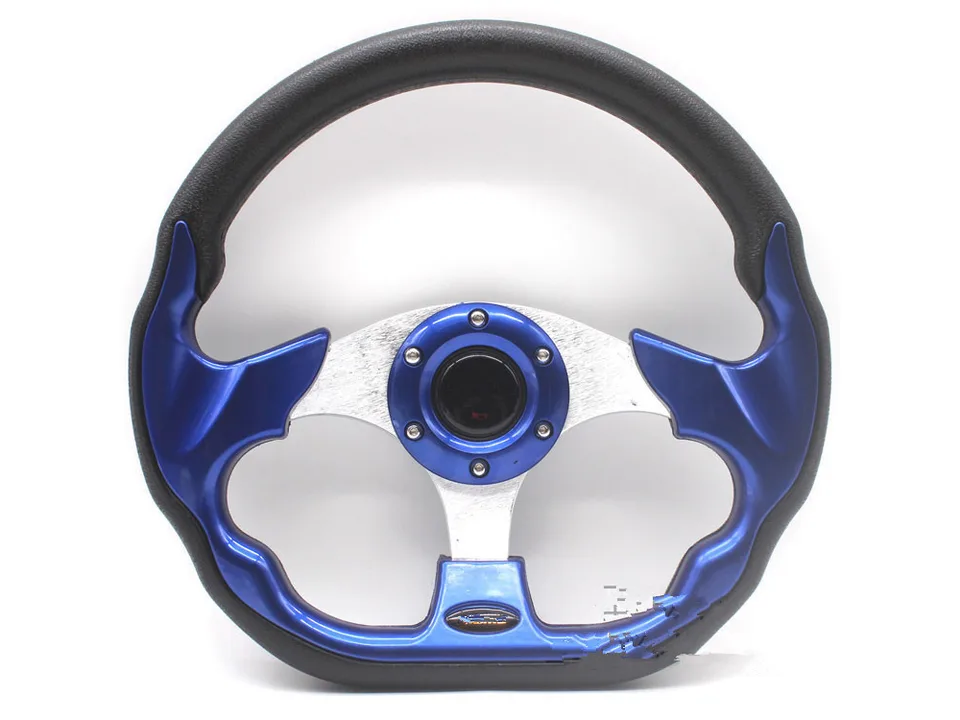 Blue and black racing steering wheel
