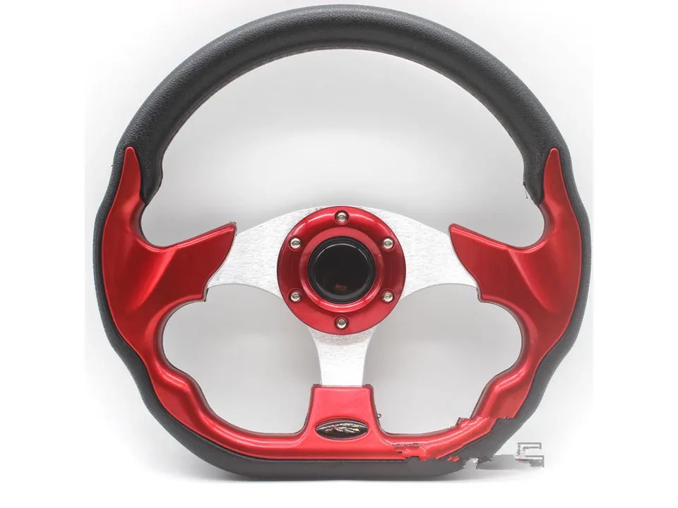 Red and black racing steering wheel