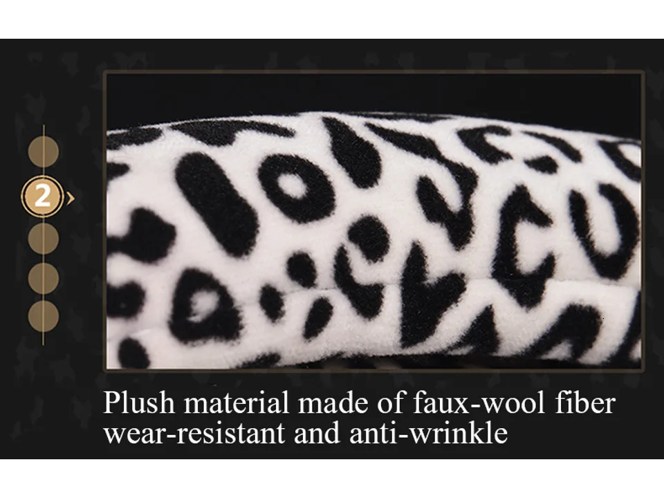 Close-up of the white leopard print plush material.