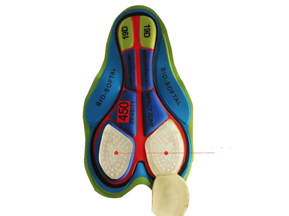 Close-up of the colorful gel cycling pad insert.