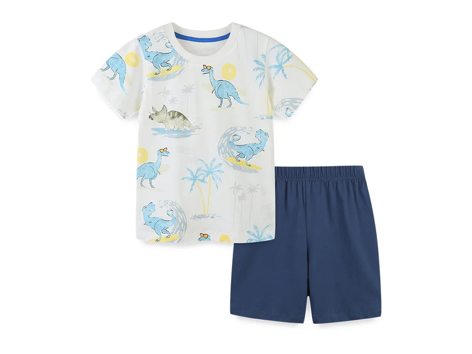 Boys dinosaur print t-shirt and blue shorts outfit set