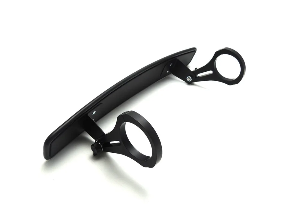 Universal ATV UTV rearview mirror with black aluminum alloy mounting brackets.