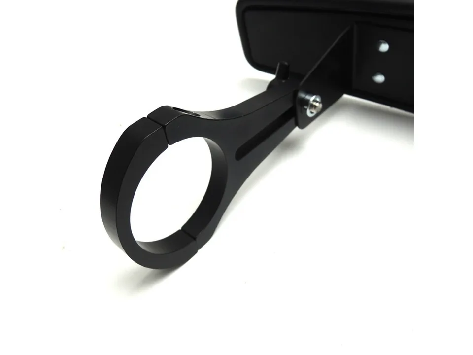Close-up of the black aluminum alloy mounting bracket for the UTV mirror.