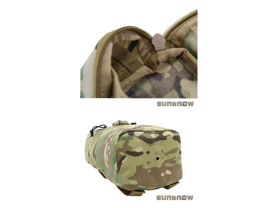 Close-up of YKK zipper and drainage grommet on the bottom of the tactical pouch.