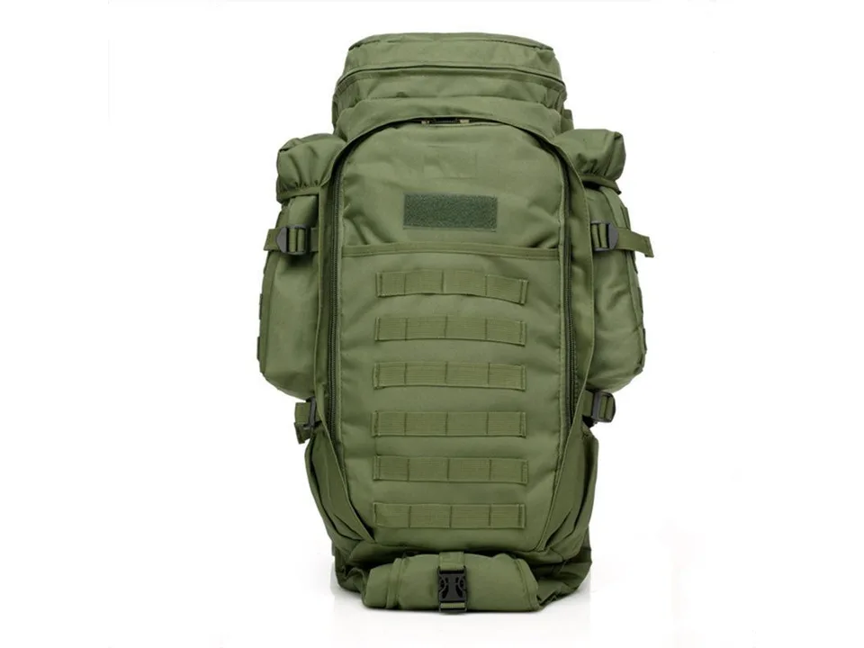 Green tactical mountaineering backpack, front view