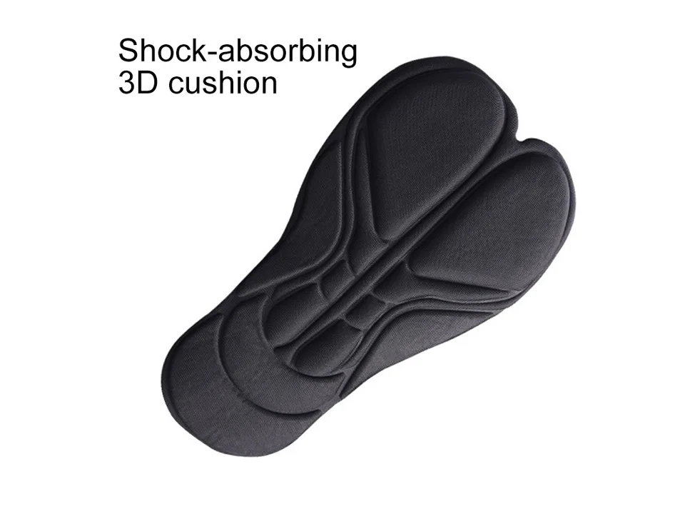 Close-up view of the black shock-absorbing 3D cushion used in the cycling shorts.