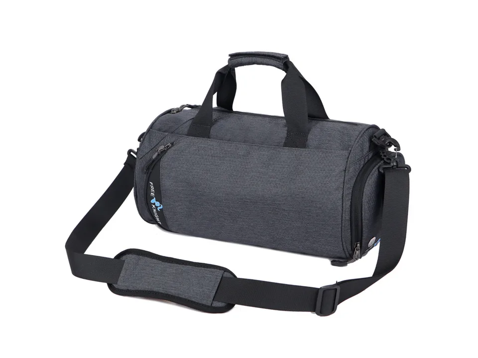 Dark grey gym duffel bag with shoulder strap