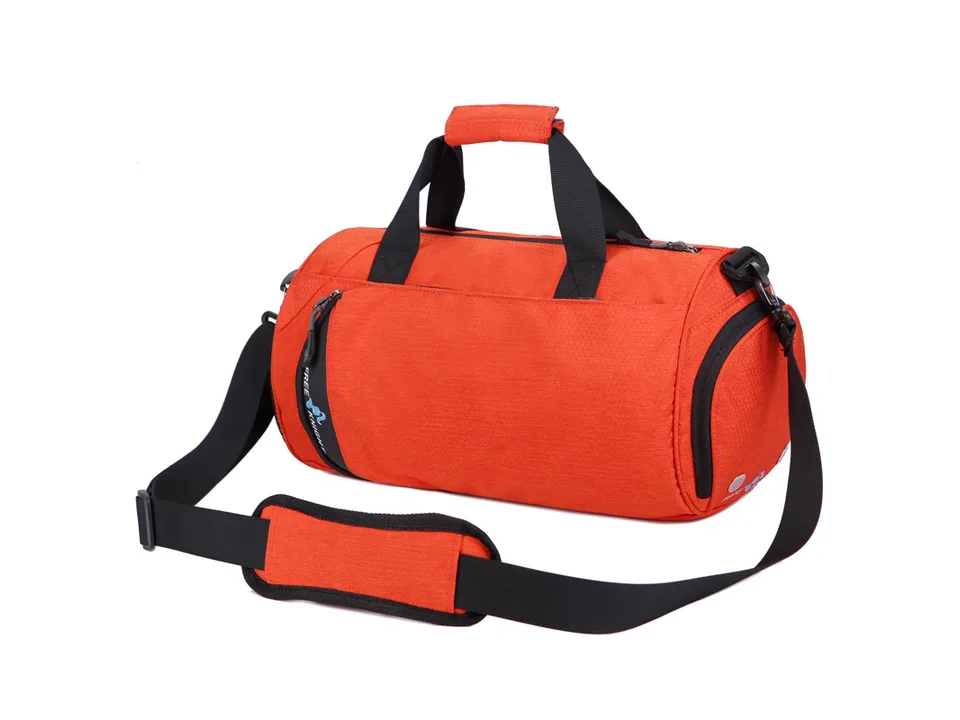 Orange gym duffel bag with shoulder strap