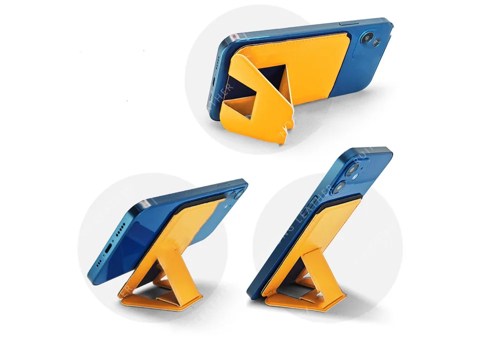 Magnetic card holder used as a folding stand for a smartphone