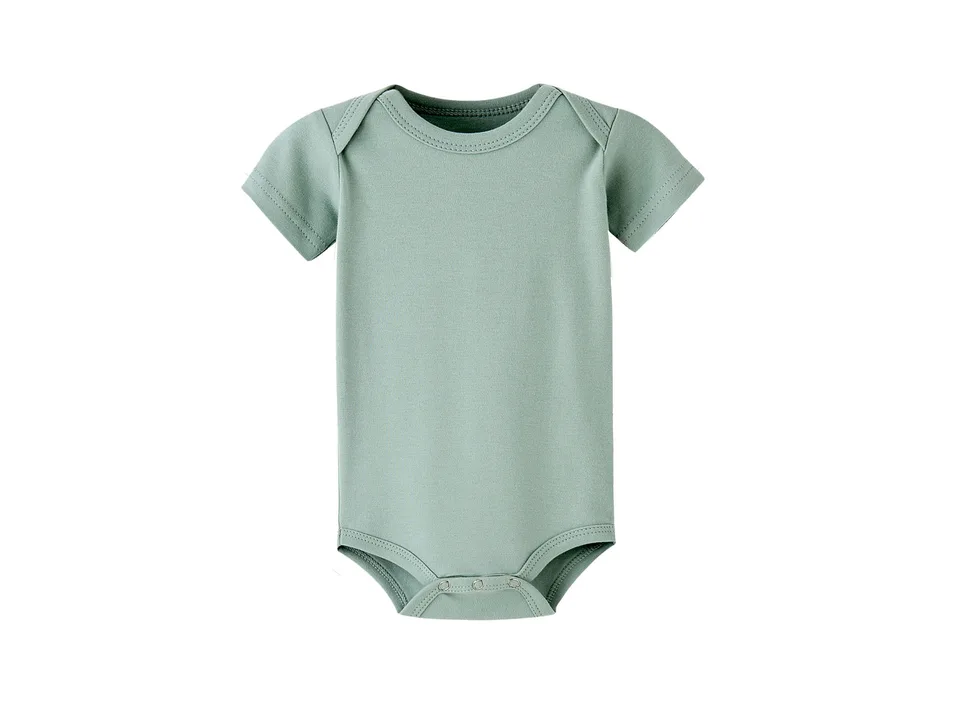 Sage green baby short-sleeve romper bodysuit
