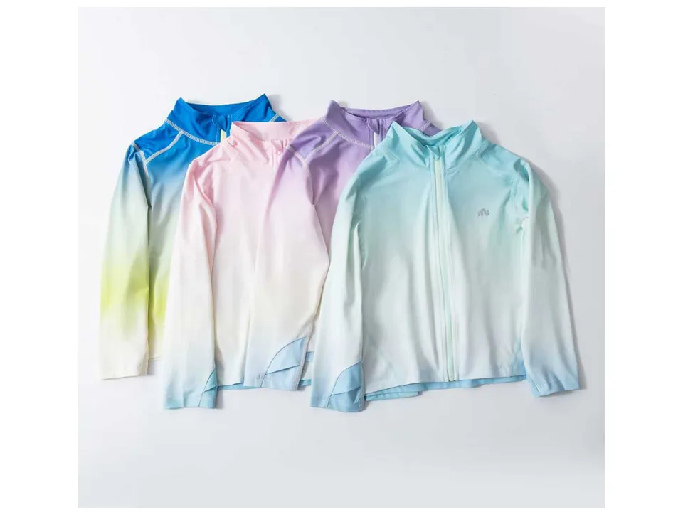 Four different colored lightweight jackets displayed together.