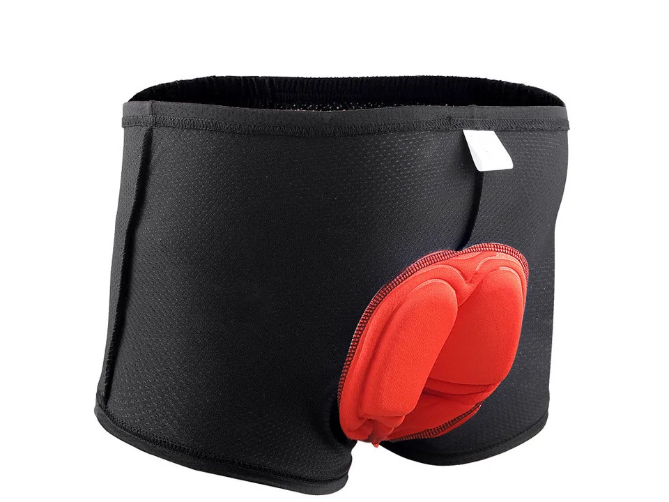 Black cycling shorts with a red pad