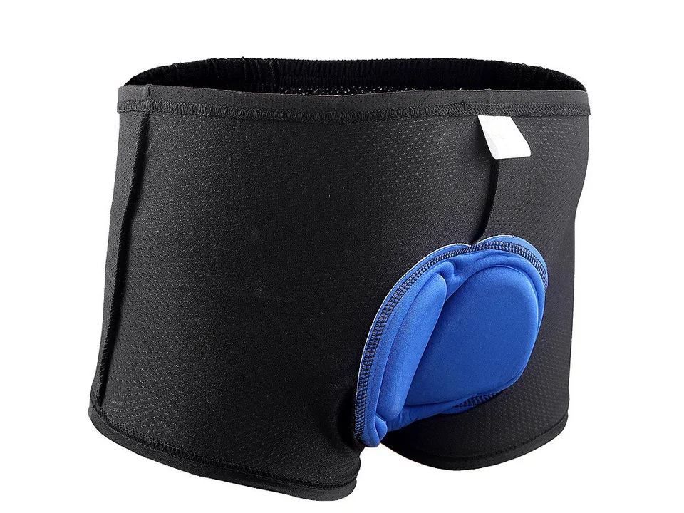 Black cycling shorts with a blue pad