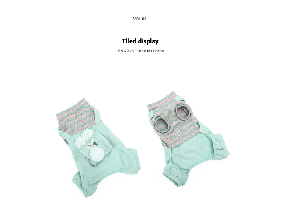 Two pet overalls laid flat, showing the front and back design.