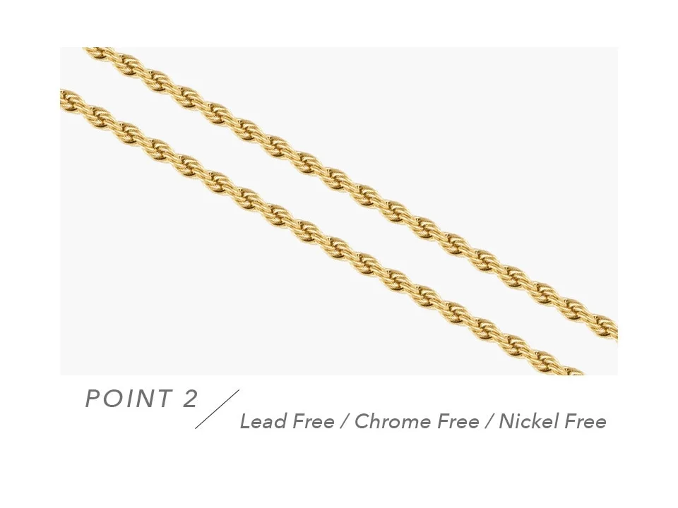Close-up view of the gold rope chain necklace.