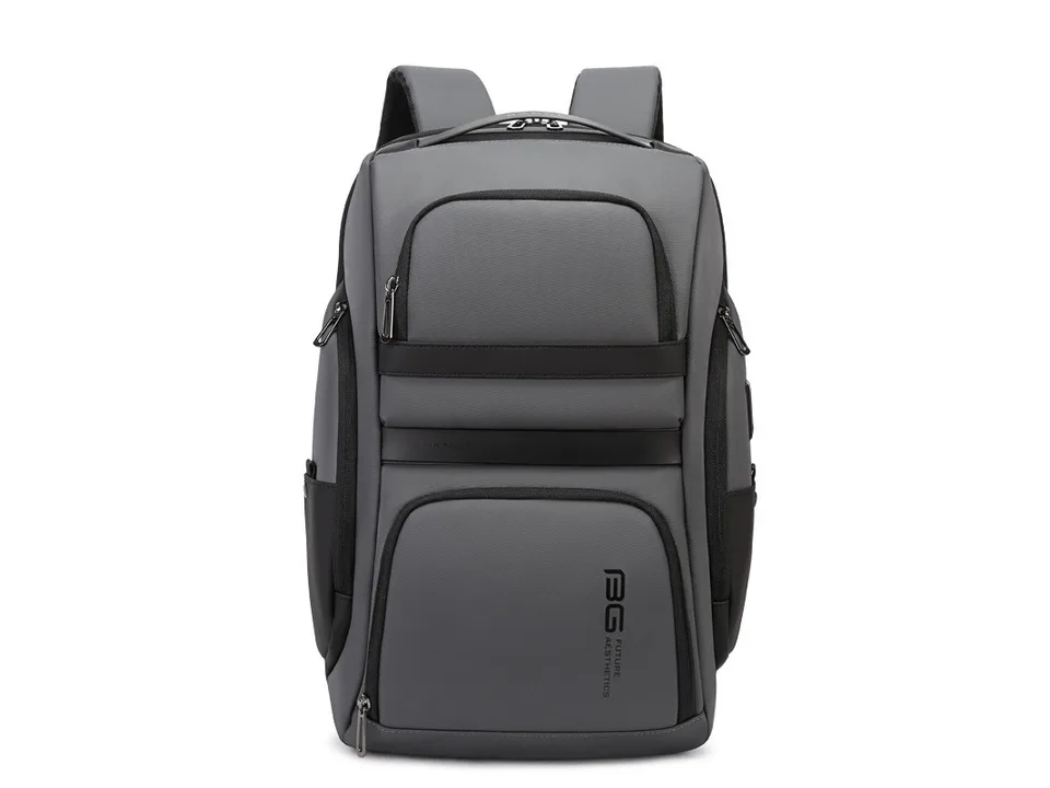 Grey business backpack, front view