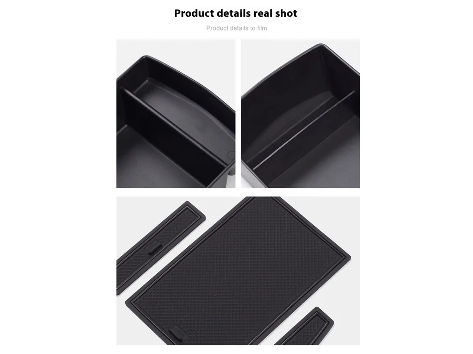 Close-up of the storage box compartments and textured rubber mats