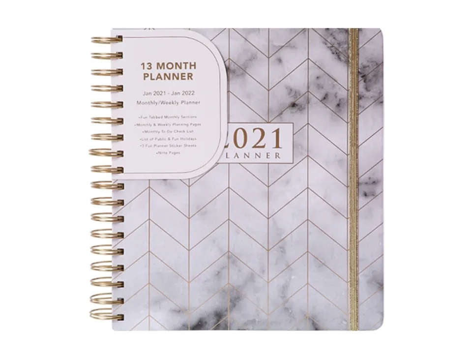 Close-up of the marble-themed 13-month planner cover.