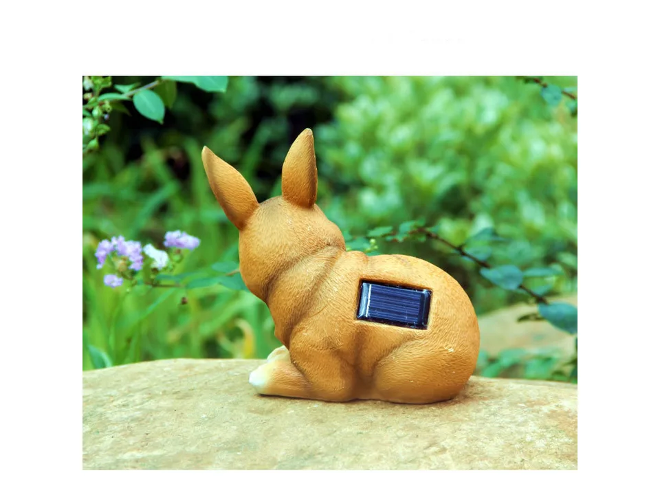 Back view of a rabbit garden lamp showing the integrated solar panel.