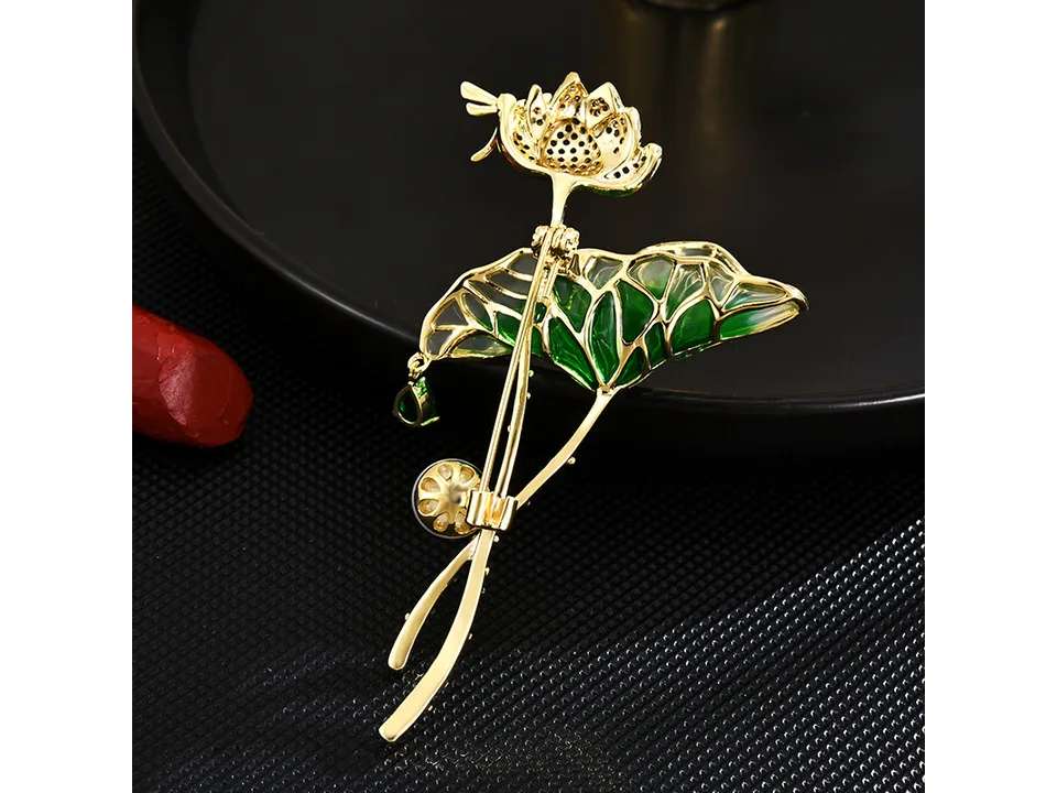 Back view of the lotus flower brooch showing the pin mechanism