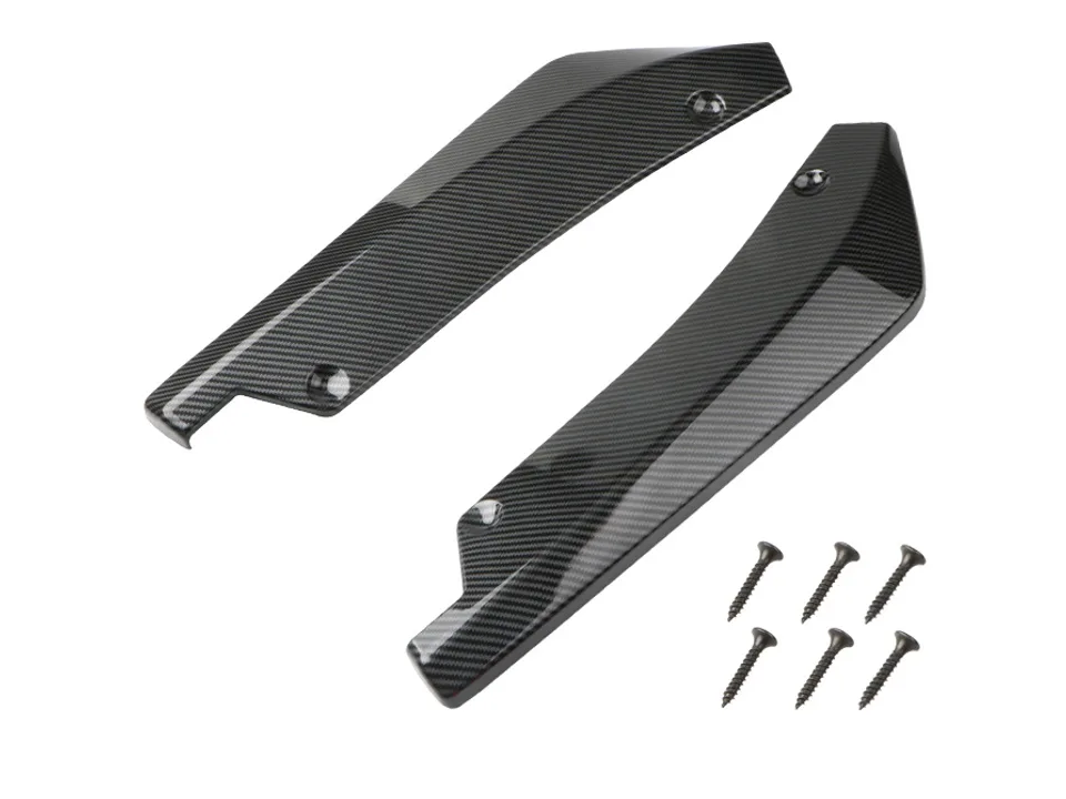 Two carbon fiber style rear bumper lip splitters with mounting screws.