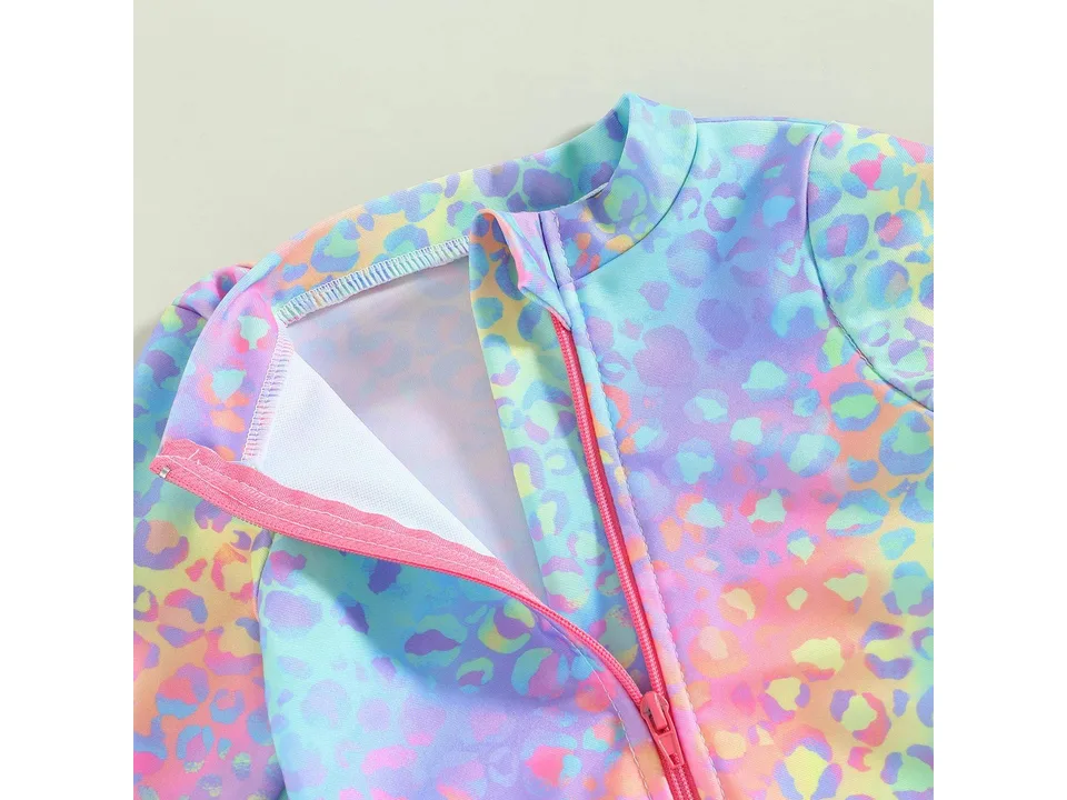 Close-up of the zipper and neckline of the swimsuit.
